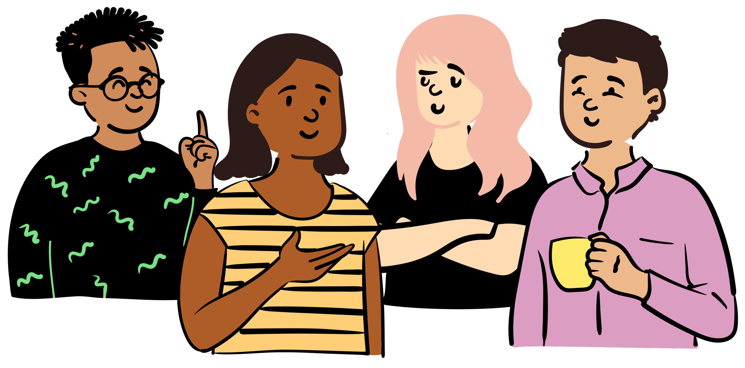 Illustration of the 4 characters used in the quiz.