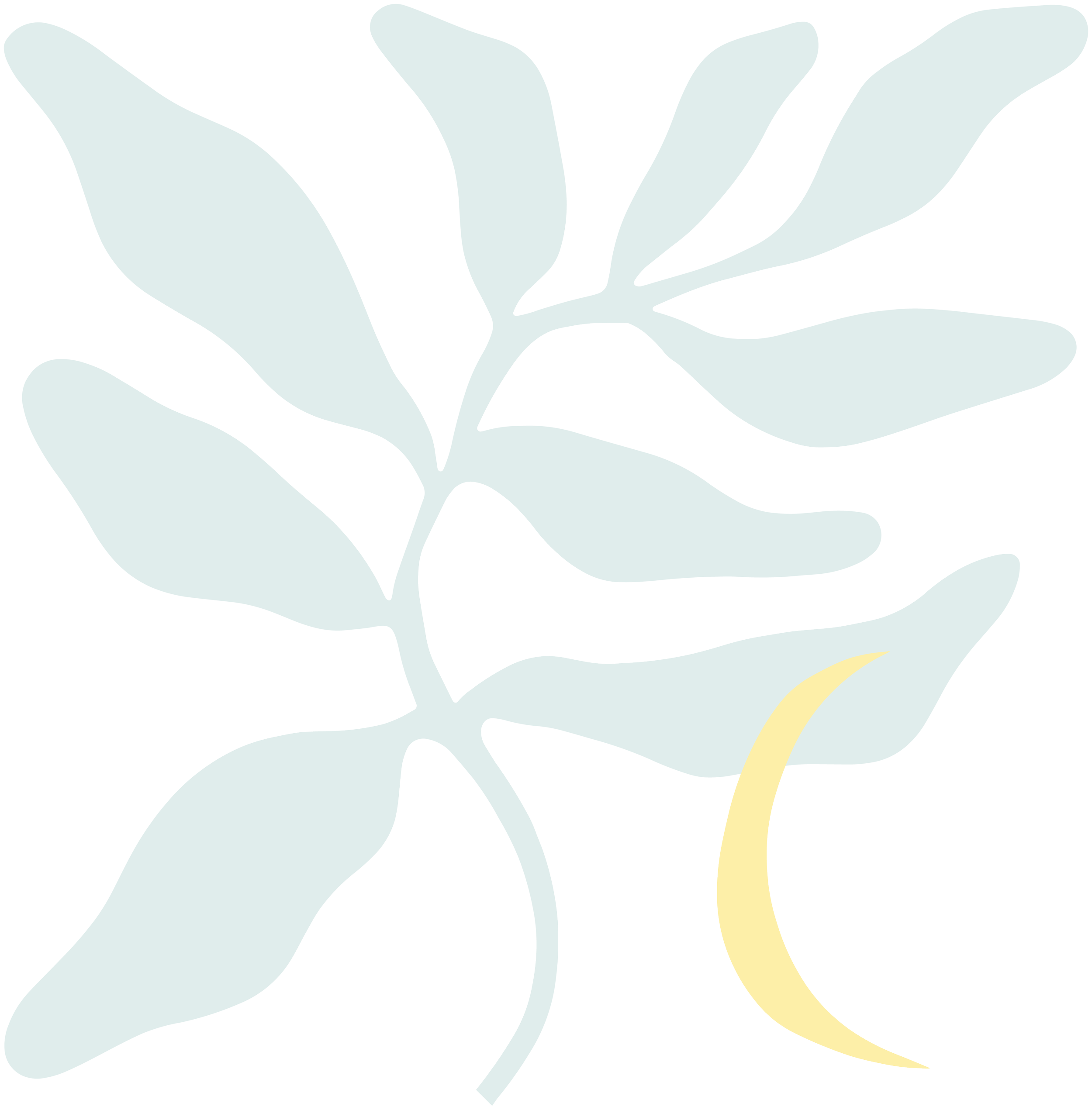 A minimalist illustration of a leafy plant with a crescent moon shape.
