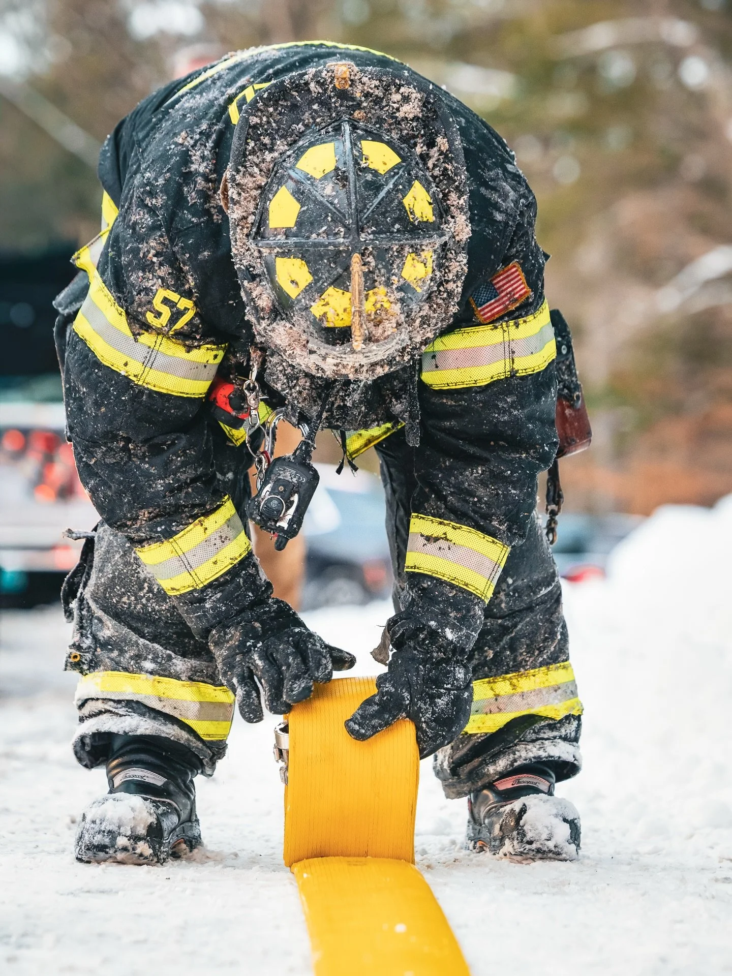 Every detail matters! Rolling up the hose is key to maintaining equipment and ensuring readiness for the next call.
