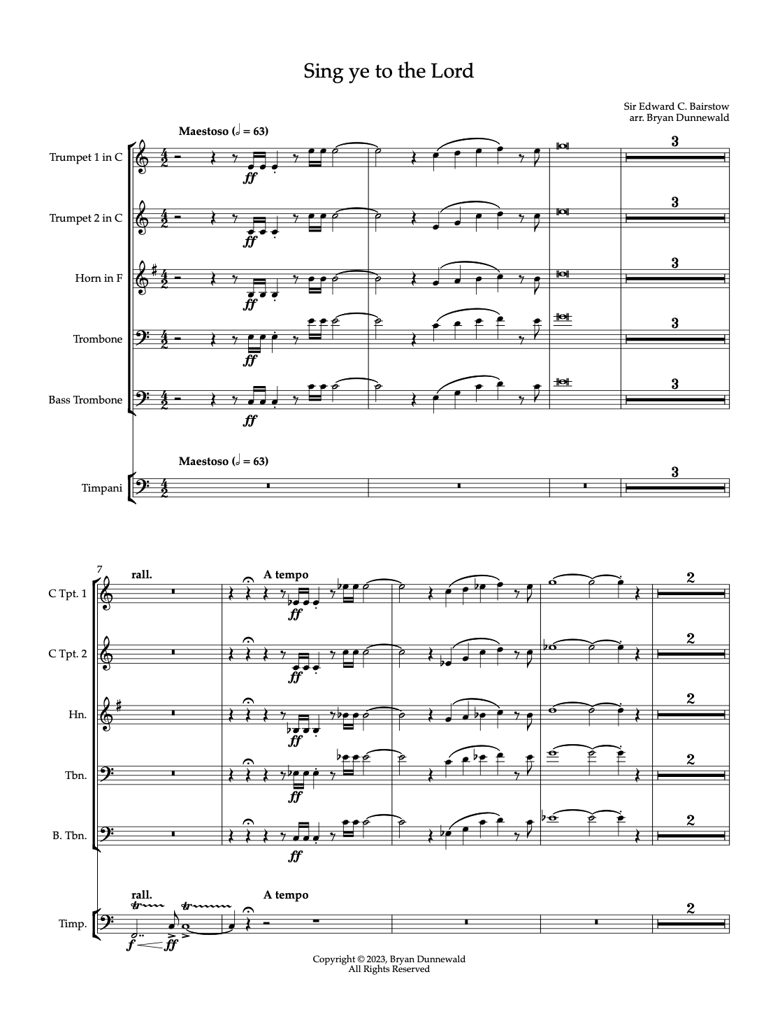 Bairstow: Sing ye to the Lord (Brass and Timpani Parts) (2023)