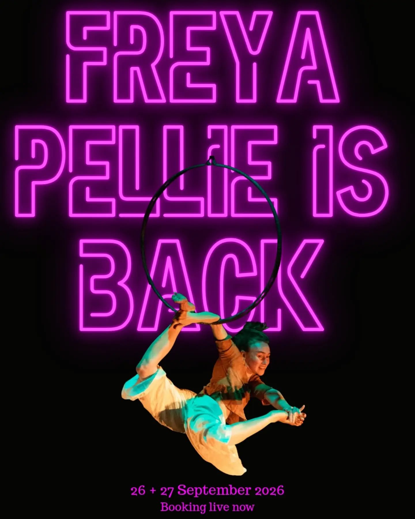 ✨ @pelliefey IS COMING BACK ✨ 

...and she's bringing us THREE workshops! 

✨ 26 Sept 2026, 3.00-5.00pm 
Rubik's Hoop 

✨ 26 Sept 2026, 6.00-8.30pm
Quirky Verticals

✨ 27 Sept 2025, 4.30-6.30pm 
Hoop Spin Tech 

All workshops are LIVE NOW on our book
