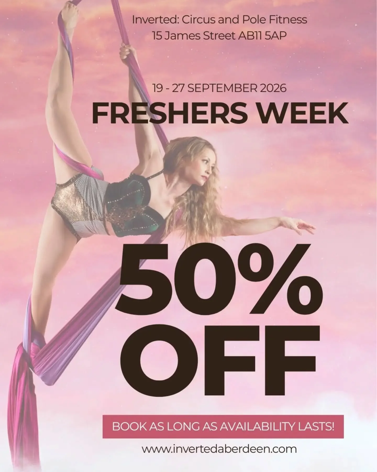 FRESHERS WEEK has come again ✨ and we're so excited to offer 50% discount on select classes! 

‼️These classes are ALL Beginner Level 
💥 Once they're full, they're full 

We have: 
✨ Pole 
✨ K-Pop dance 
✨ Aerial hoop
✨ Bellydance 
✨ Aerial hammock 