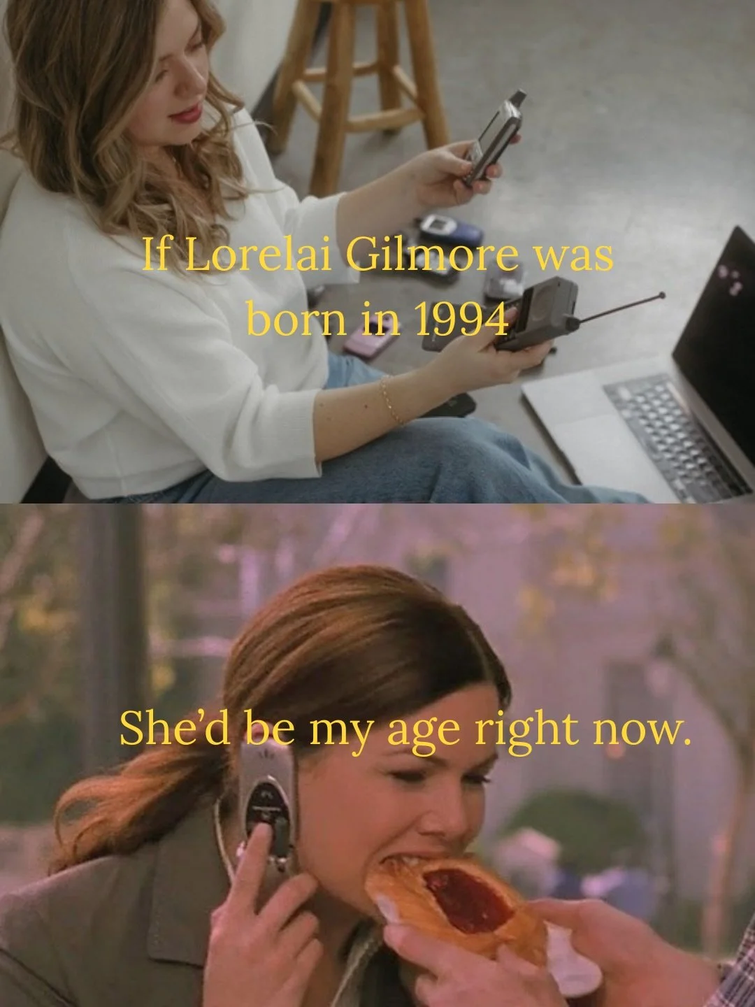 If Lorelai Gilmore was born in 1994, she&rsquo;d be my age right now I think we&rsquo;d be friends 💙

I think she might have been my blueprint in many ways of what I wanted to be, who I wanted to be? Minus the obvious reasons lol 

I don&rsquo;t hav