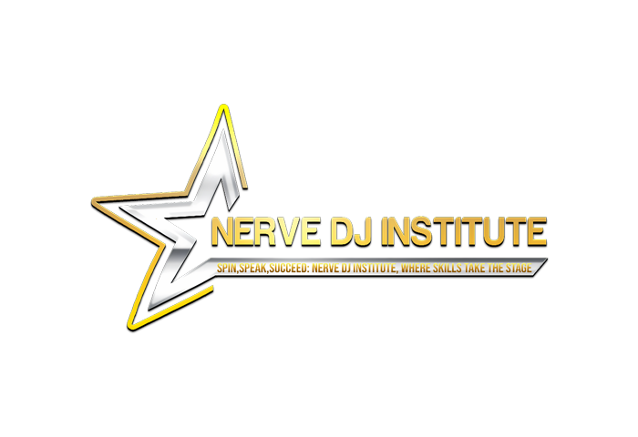 Logo for Nerve DJ Institute with a star graphic and the slogan "Spin, Speak, Succeed: Nerve DJ Institute, Where Skills Take the Stage"