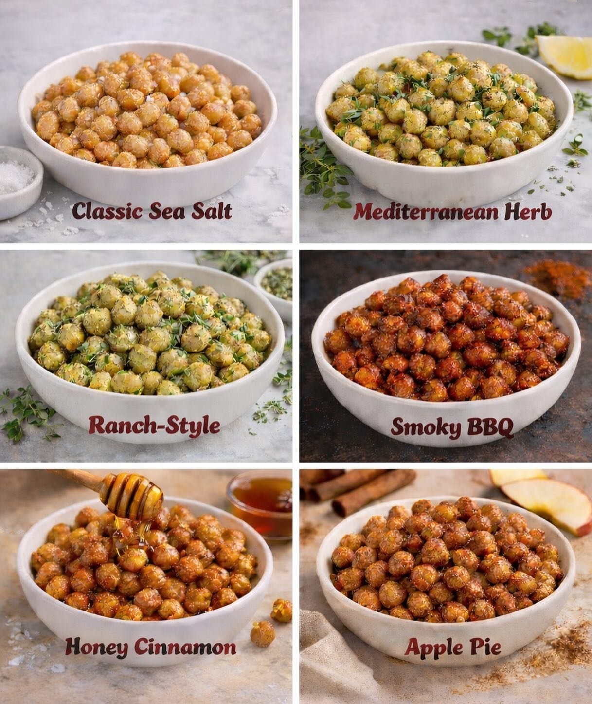 Roasted chickpeas are a great alternative to chips because they have fiber and protein.

And they&rsquo;re ridiculously easy to make!

Drain. Dry. Roast. Season. Done. 

Try these 6 easy flavor ideas! 
1️⃣Classic Sea Salt &amp; Olive Oil &ndash; simp