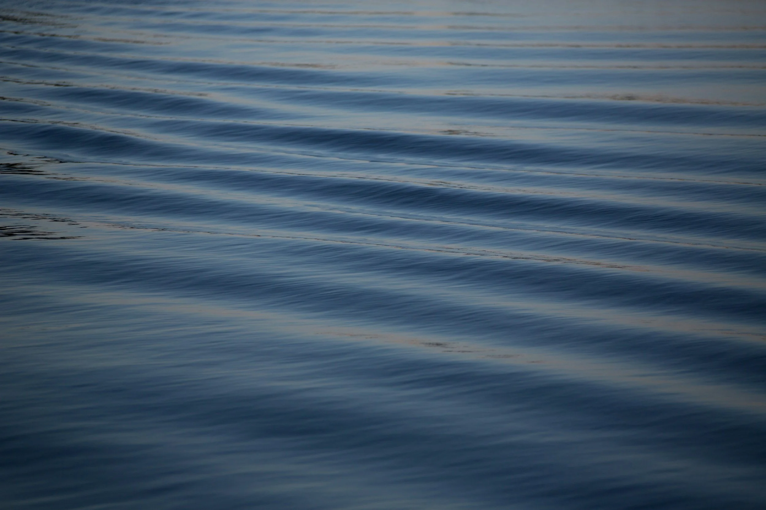 Calm water with gentle ripples, reflecting soft light.
