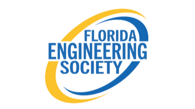 Logo of the Florida Engineering Society with blue and yellow colors and a swoosh design.