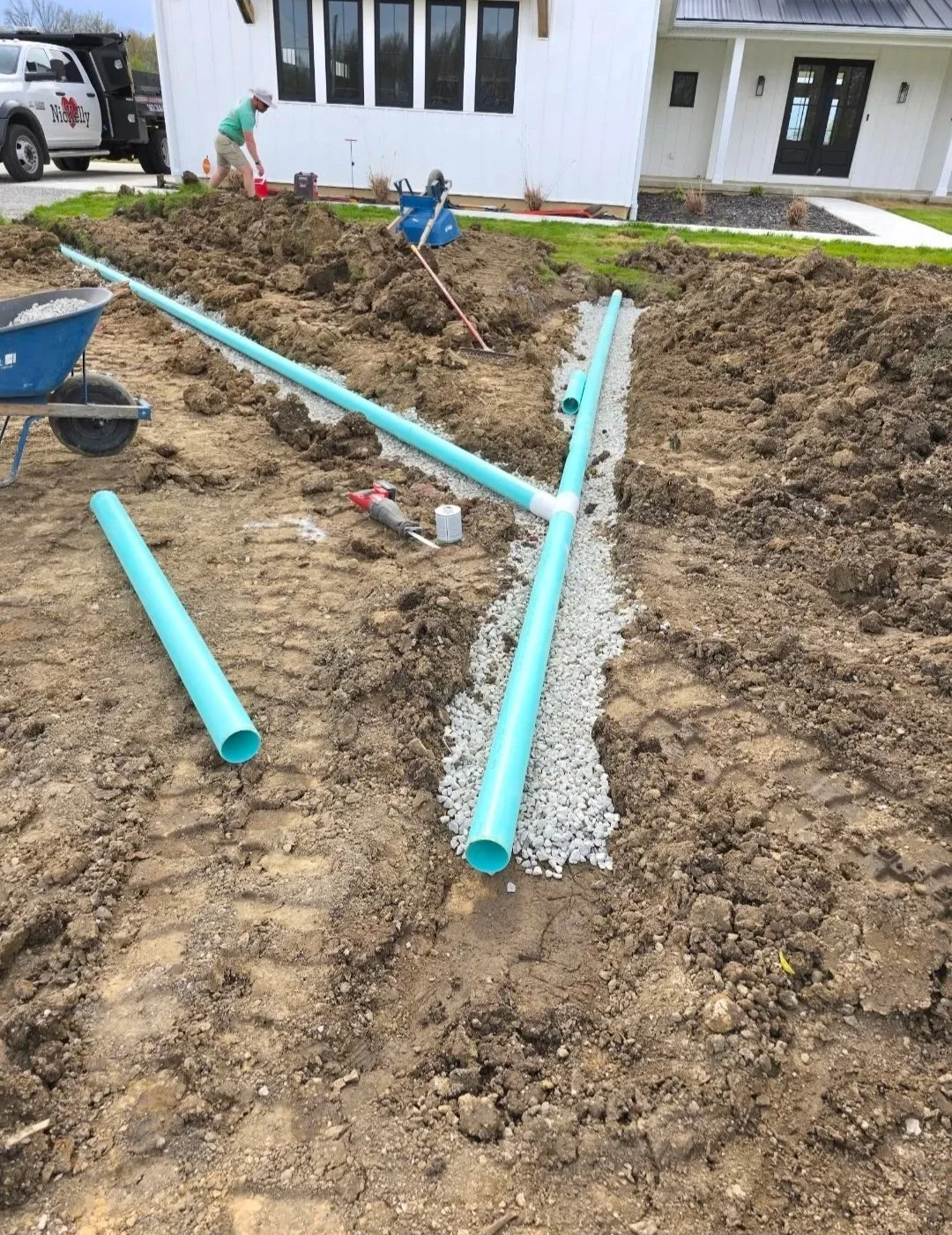 drainage using pvc tile for downspouts