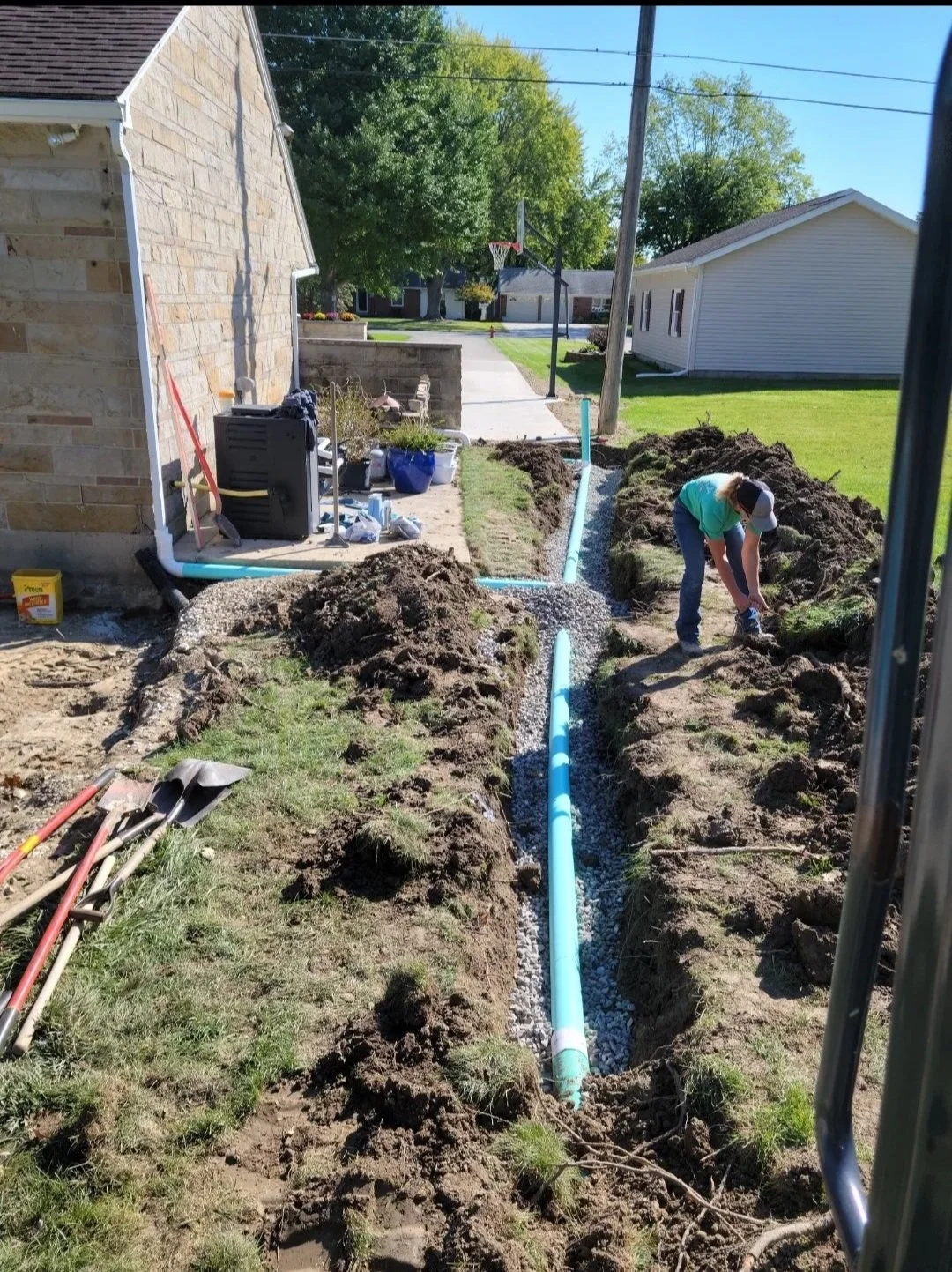drainage using pvc tile for downspouts