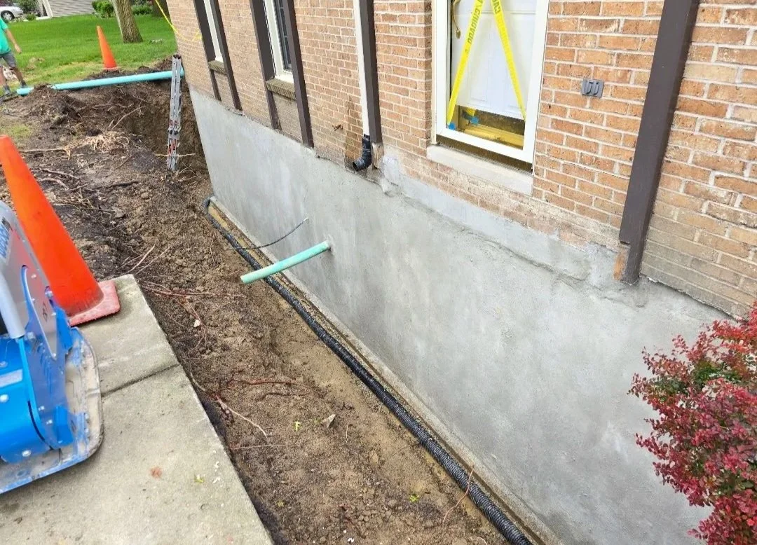 Excavation around a foundation of a house and sealing the foundation