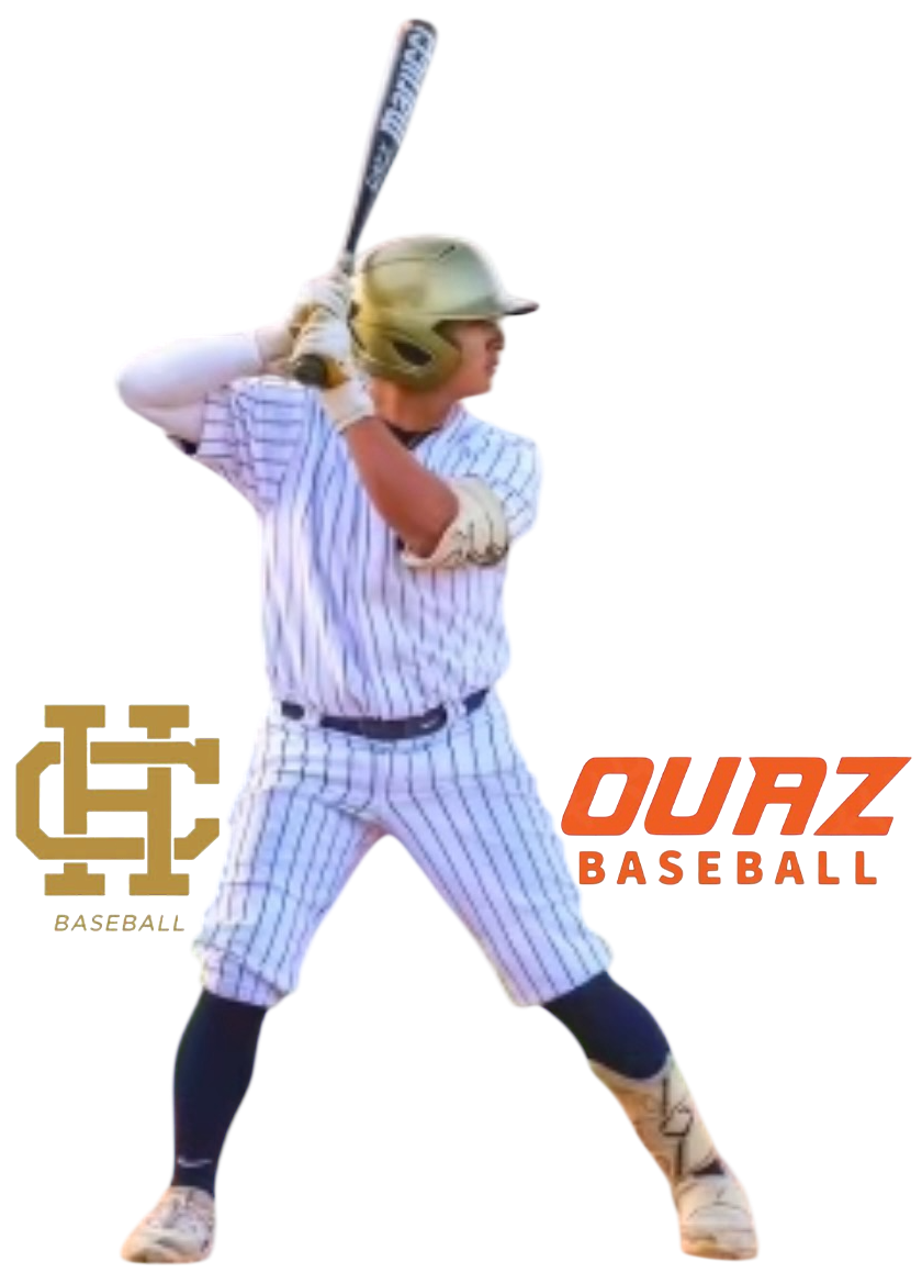 A young baseball player in a pinstriped uniform holding a bat, wearing a helmet, and standing in a batting stance.