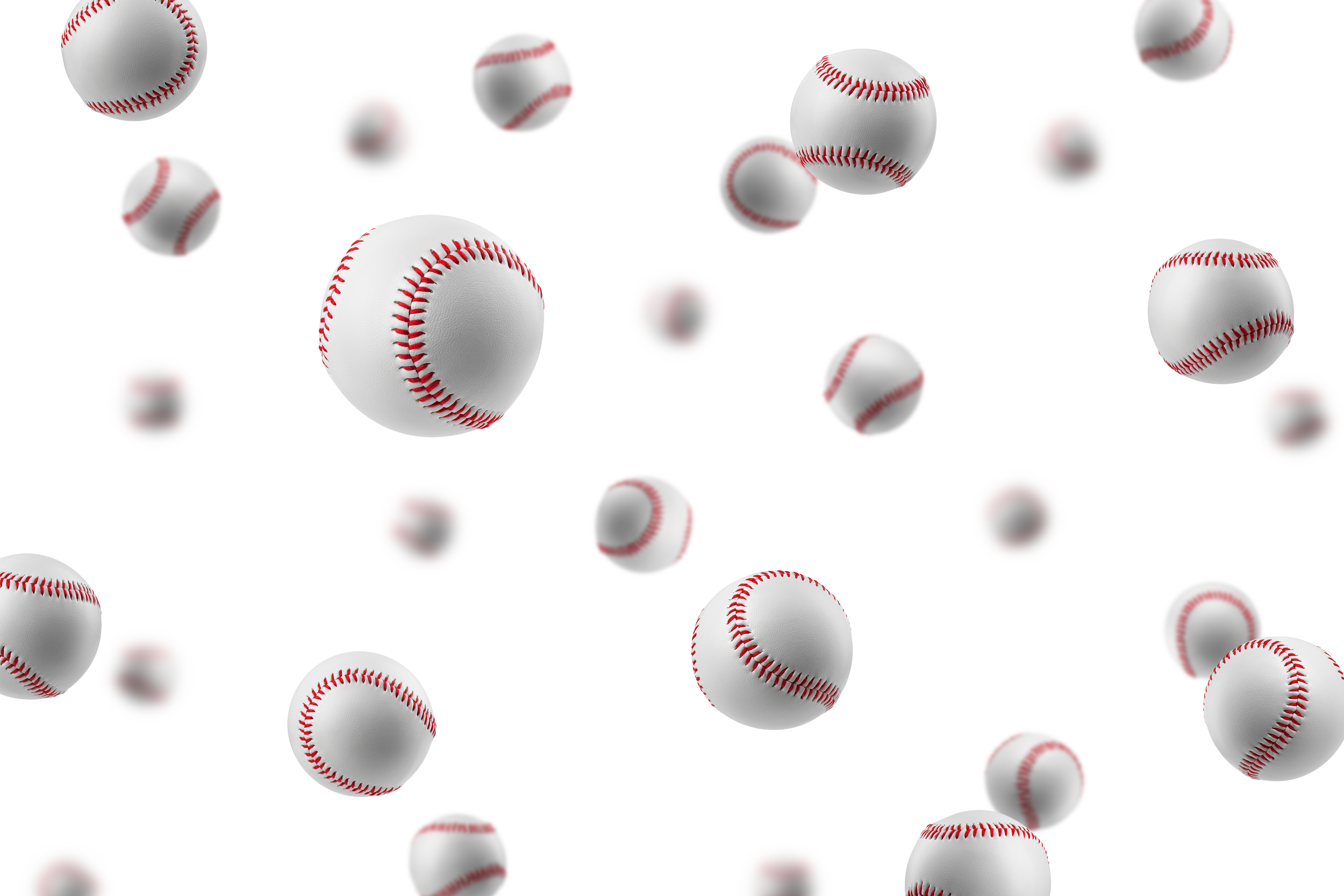 Multiple baseballs scattered across a transparent background.