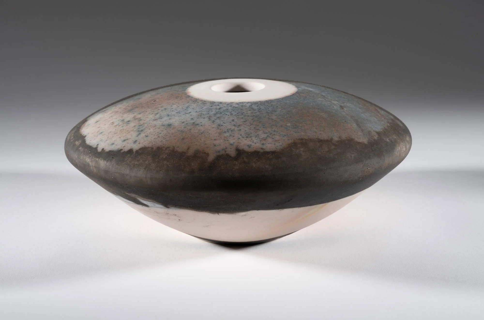 'Night Shadows' Vessel 2025
White Stoneware Clay Thrown & Saggar Fired with local organic materials and oxides 11 cm x 21.5 cm x 21.5 cm