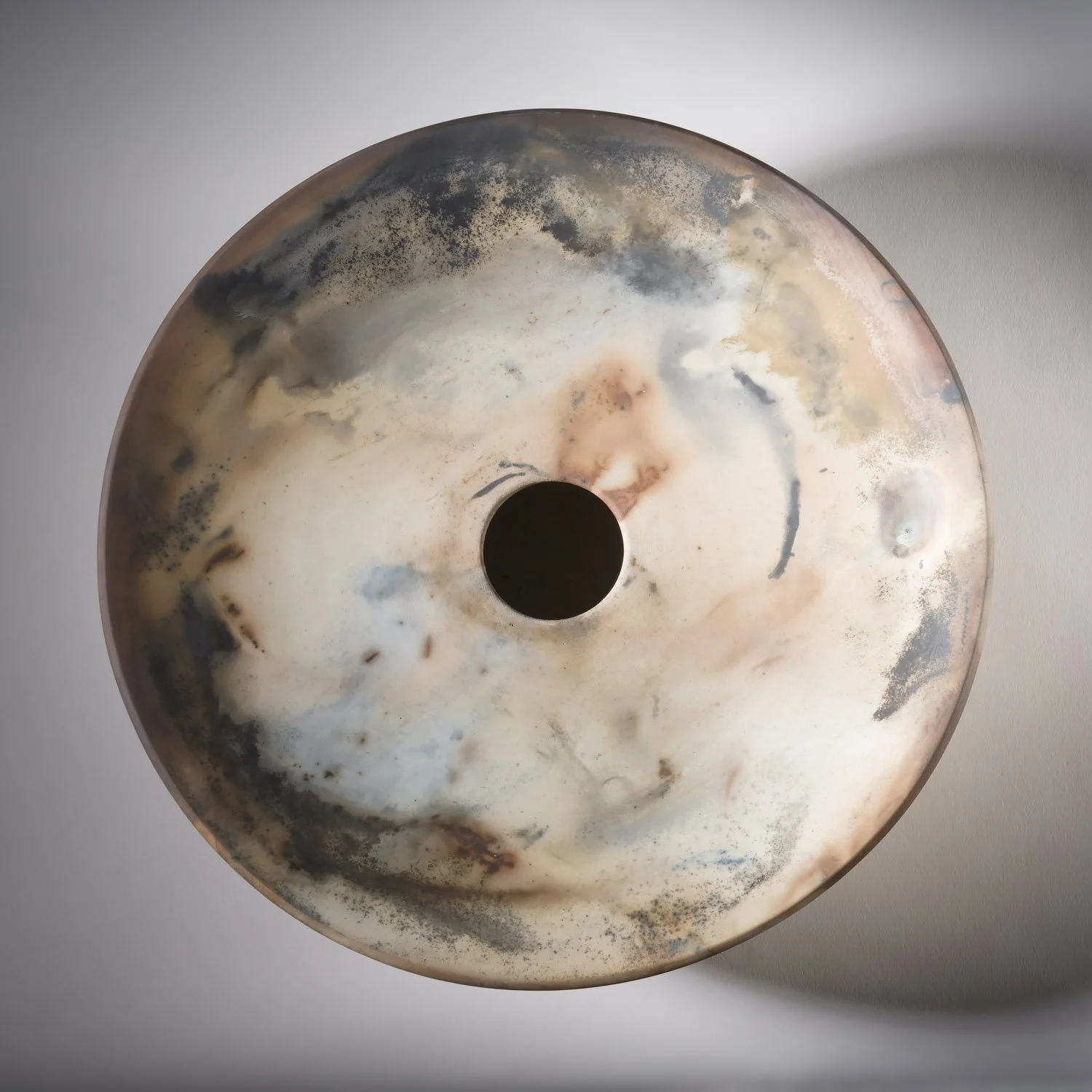 'Parietal Cave Painting' Vessel 2018
White Stoneware Clay Thrown & Saggar Fired with local organic materials and oxides 11.5 cm x 10 cm x 10 cm