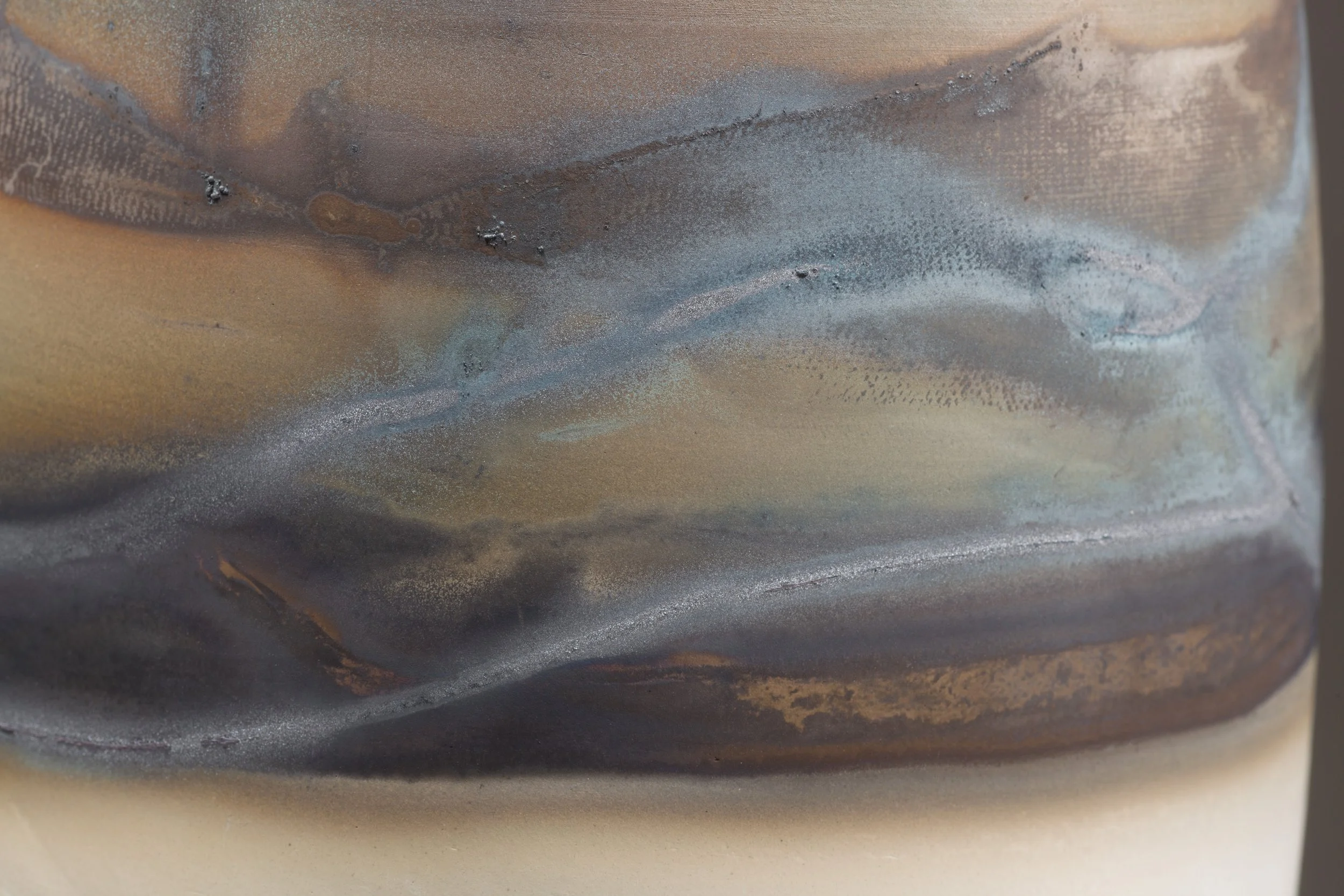 'Storm Chaser I' Vessel Detail
White Stoneware Clay Thrown & Saggar Fired with local organic materials and oxides 24.5 cm x 13.5 cm x 13.5 cm