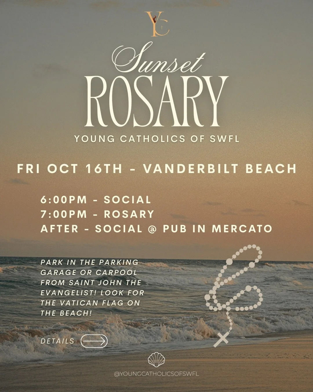 RSVP LINK IN BIO! Free event

Our next Sunset Rosary is happening this FRIDAY! 

We&rsquo;re expecting OVER 200 people. We are doing Vanderbilt Beach again to have unlimited parking in the garage. Bring your friends!!

We will be going out to the Pub