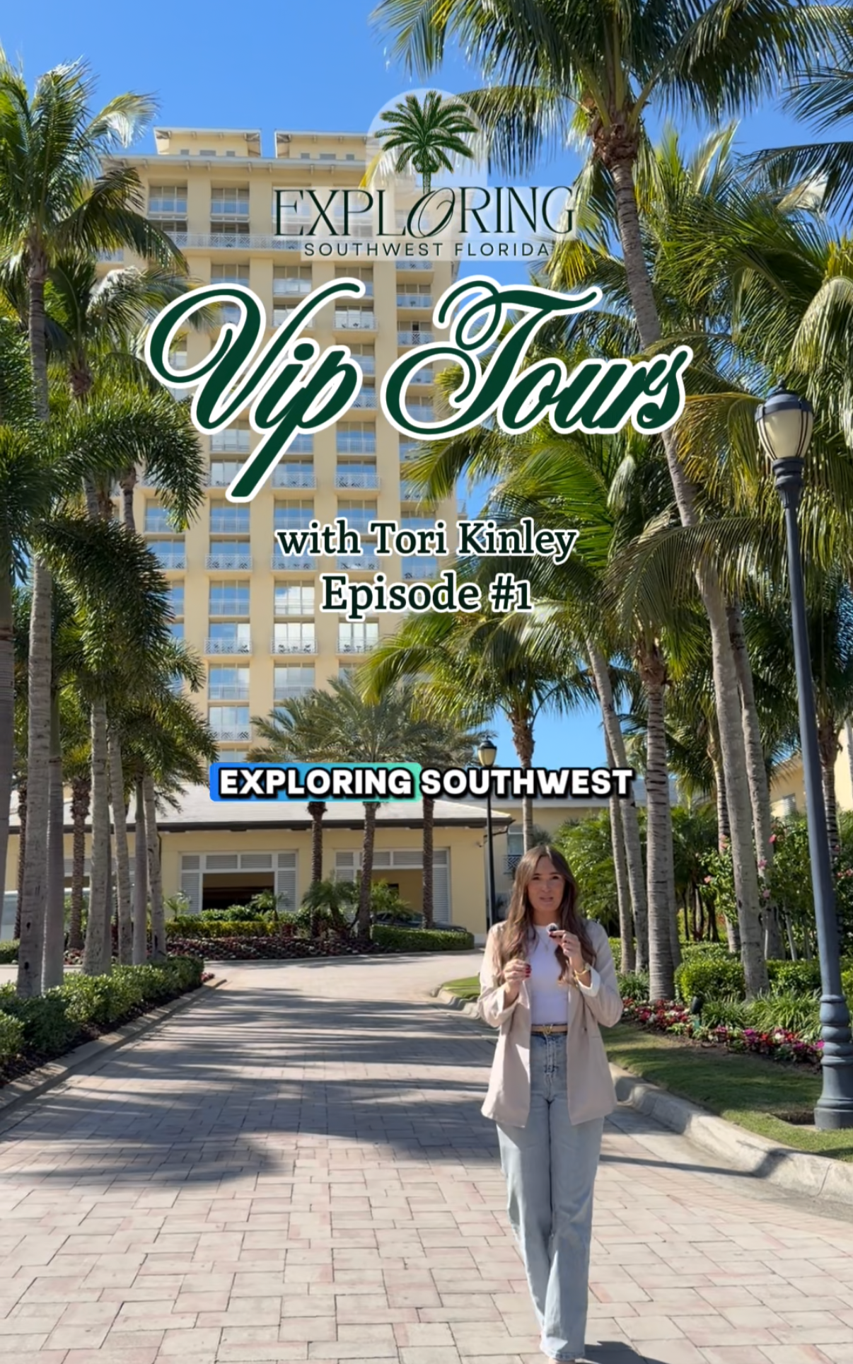 Tori Kinley stands in front of the Hyatt Regency Coconut Point Resort and Hotel and gives a viral video private tour