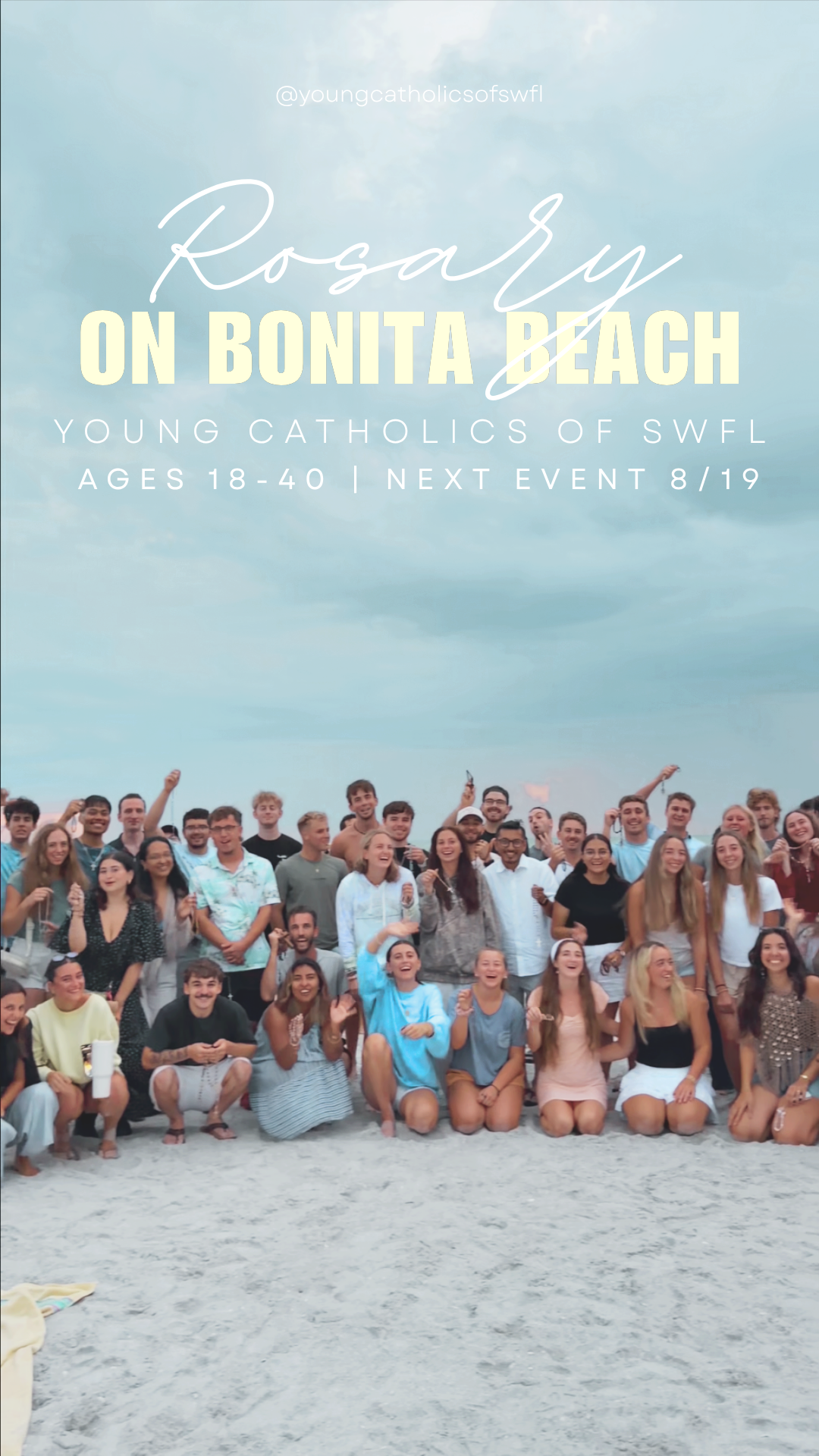 portrait of young adult catholics on the beach praying a rosary in naples, florida