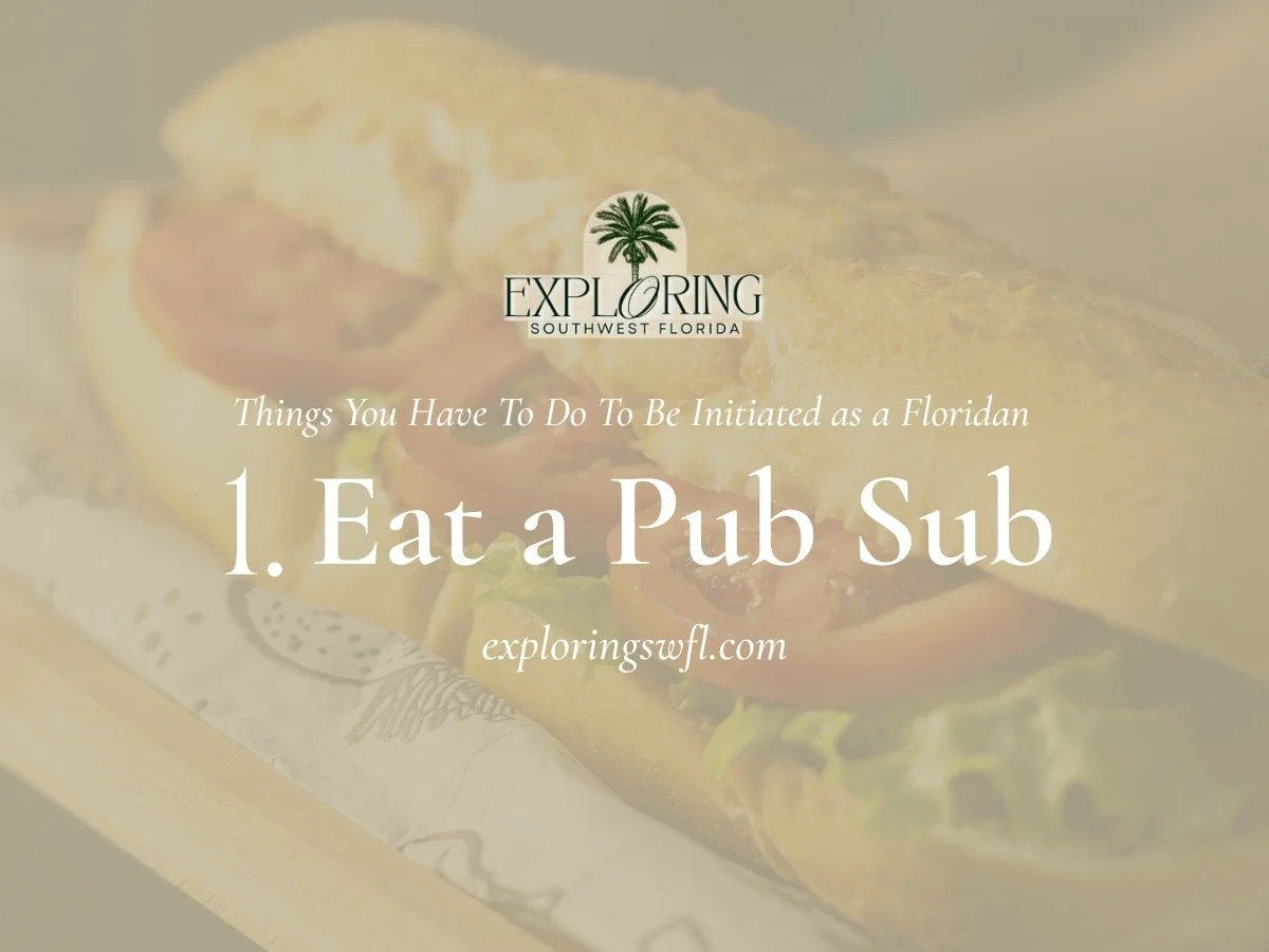 Exploring SWFL - Graphic that shows Publix sub sandwich enjoyed as someone who just moved to Florida