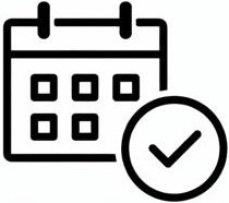 Calendar icon with a checkmark.