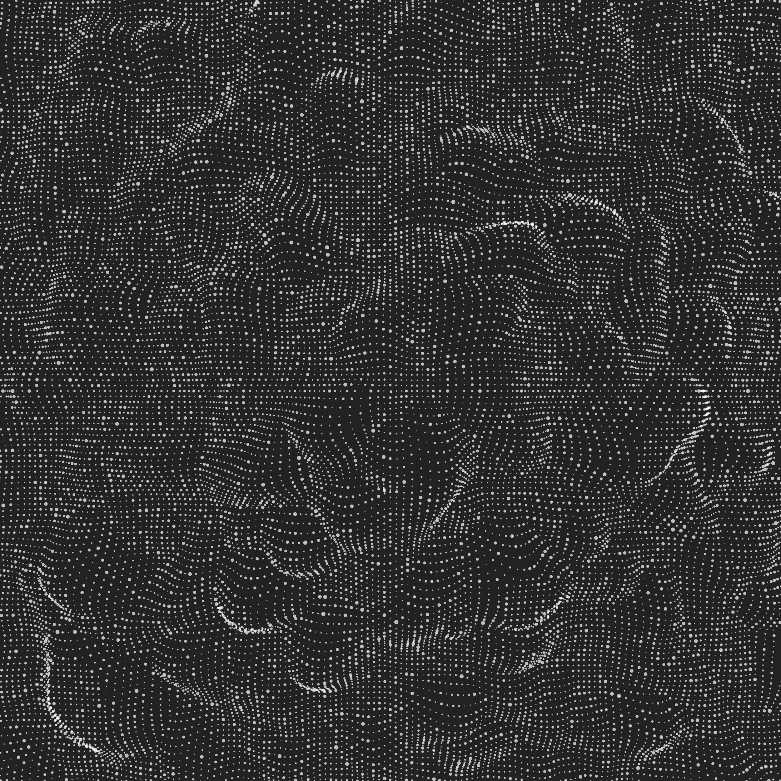 Black background with white dotted abstract pattern resembling a brain