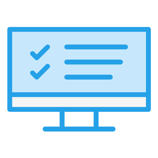 Computer monitor displaying a checklist with two checked items and three empty lines.