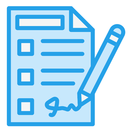 Icon of a checklist with a pen signing a document