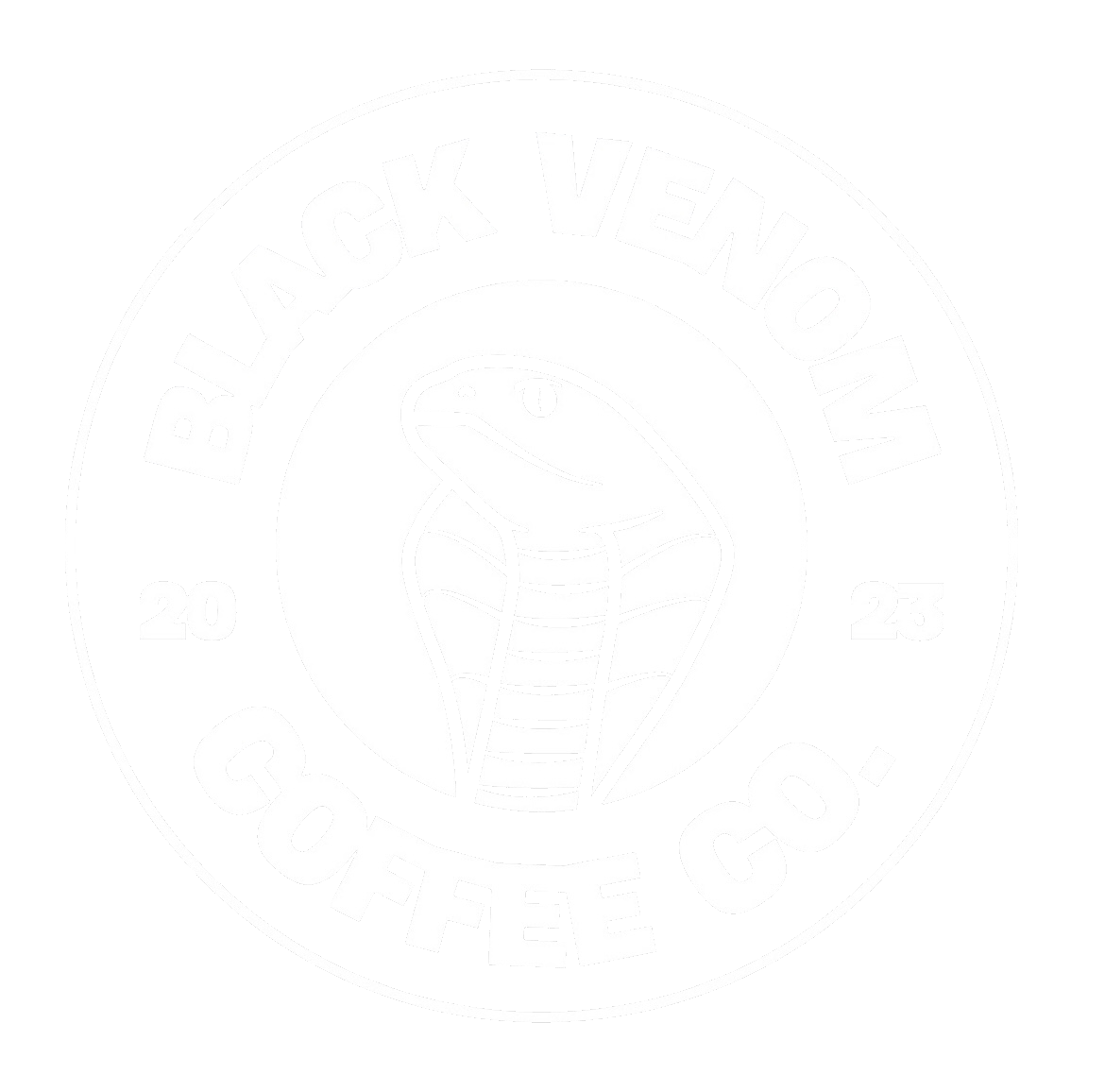 Logo for Black Venom Coffee Co. featuring a cobra snake illustration with the company name, founded in 2023.