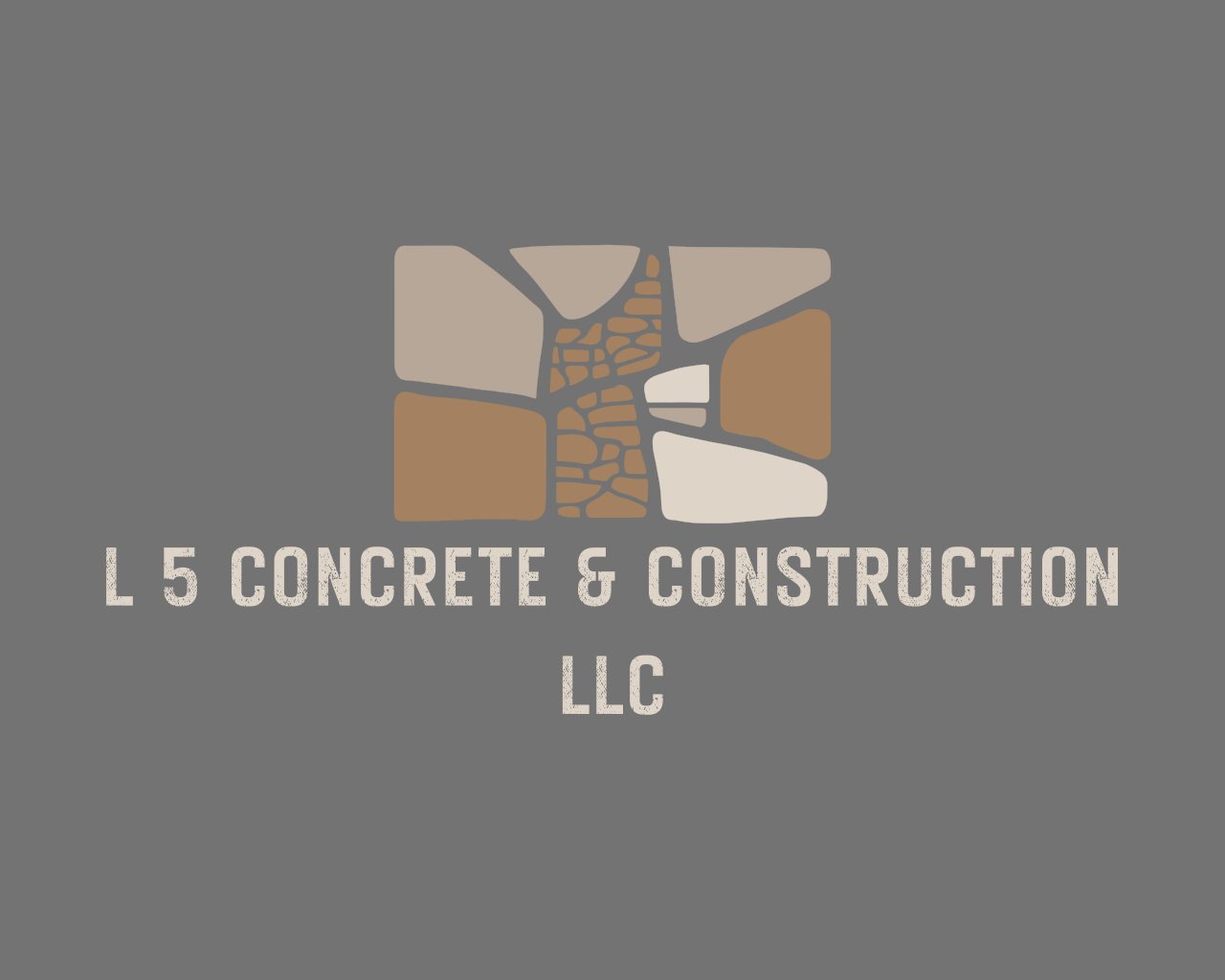 Logo for L 5 Concrete & Construction LLC featuring stylized stone or concrete blocks in beige, brown, and gray on a gray background with the business name in white text.