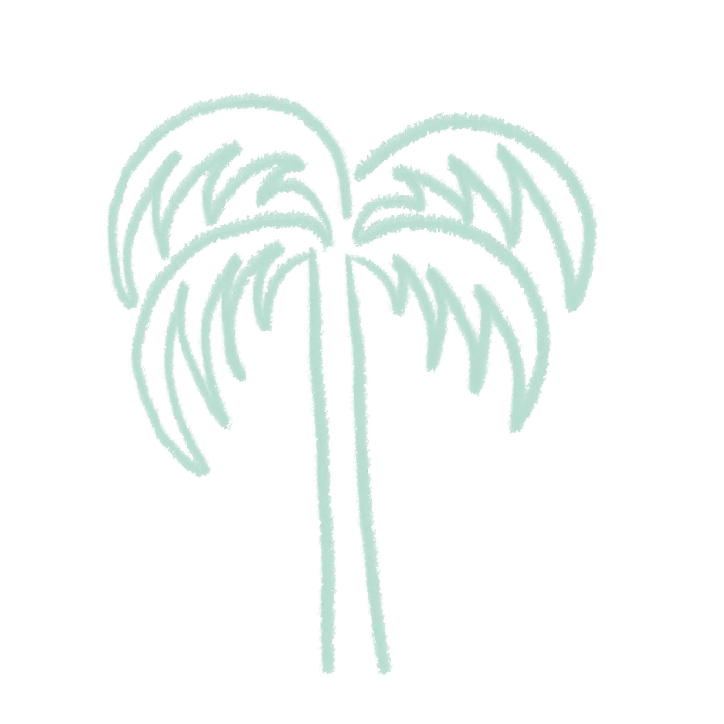 A stylized drawing of a mint colored palm tree on a white background