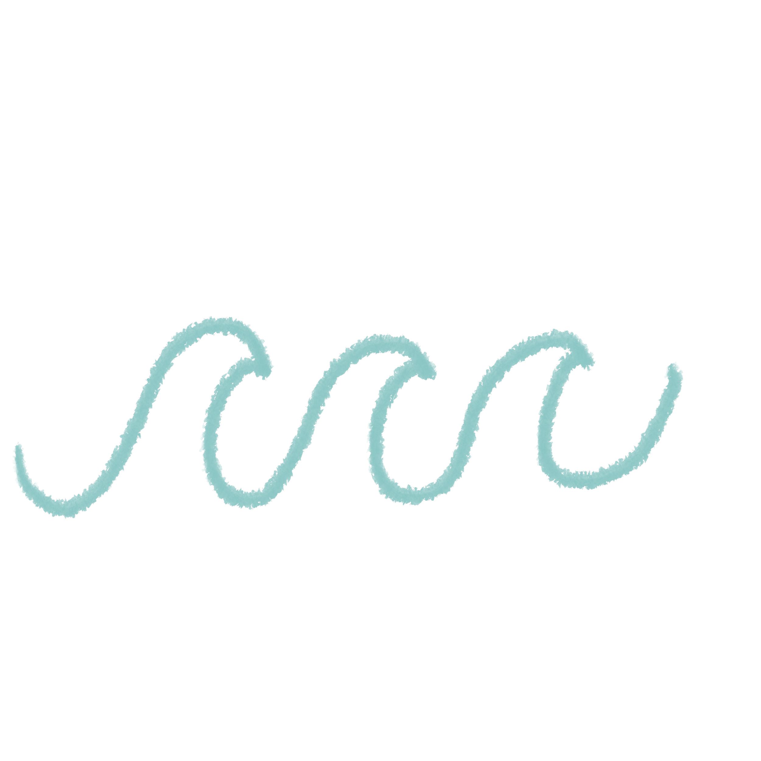 A stylized drawing of three light blue waves on a white background