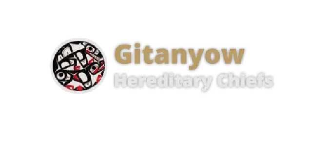 Logo for Gitanyow Hereditary Chiefs featuring a black and white circular emblem with traditional designs, and the text 'Gitanyow Hereditary Chiefs' in bold letters.