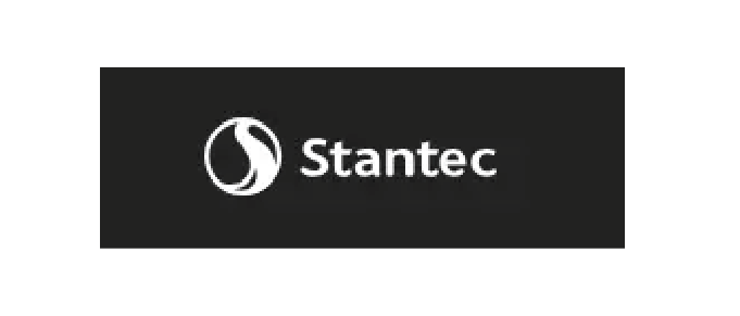 Stantec logo with a circular icon and the company name 'Stantec' on a black background.