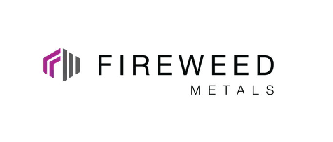 Fireweed Metals logo featuring a purple and gray geometric flame icon with the company name in black text.