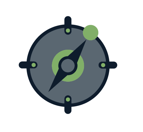 Icon of a compass with a green and gray design.