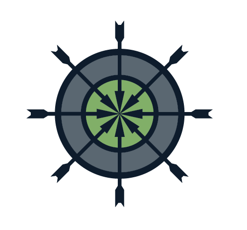 A circular target with multiple arrows pointing inward toward the bullseye.