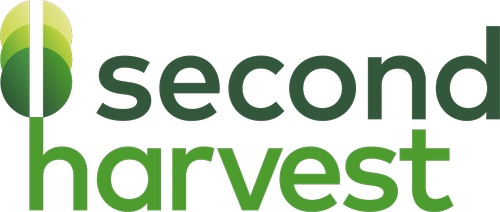 Logo of Second Harvest, with a stylized green plant icon and text in shades of green.