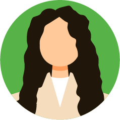 Illustration of a woman with long dark hair and a beige blazer against a green background.