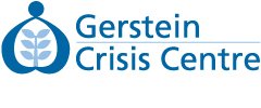Logo of the Gerstein Crisis Centre with a blue leaf design and the centre's name.
