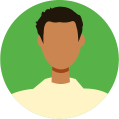 Simplified illustrated portrait of a person with short, dark hair, wearing a light-colored shirt, against a green circular background.