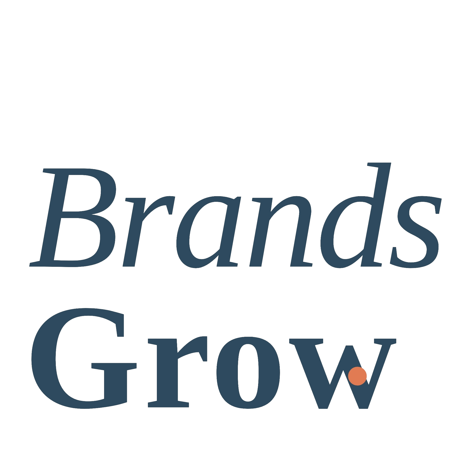 Text that reads 'Building brands that grow' with a small orange dot on the letter 'w' in 'grow'.