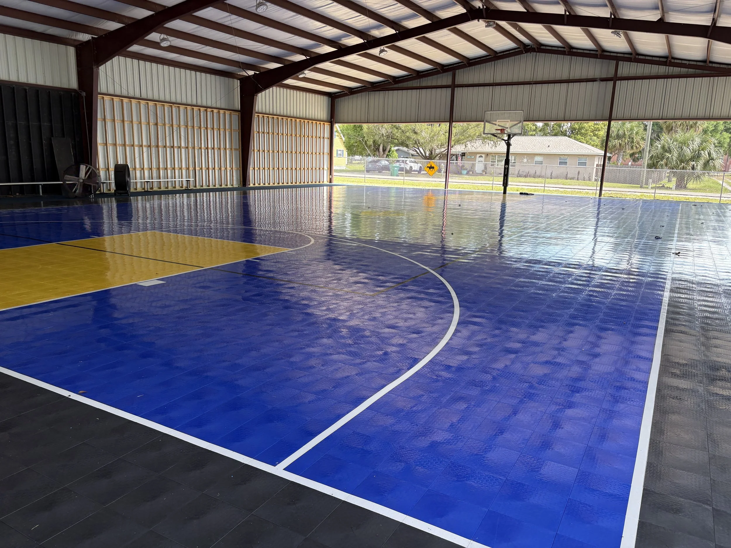 DCA finished outdoor pavilion basketball/volleyball court 