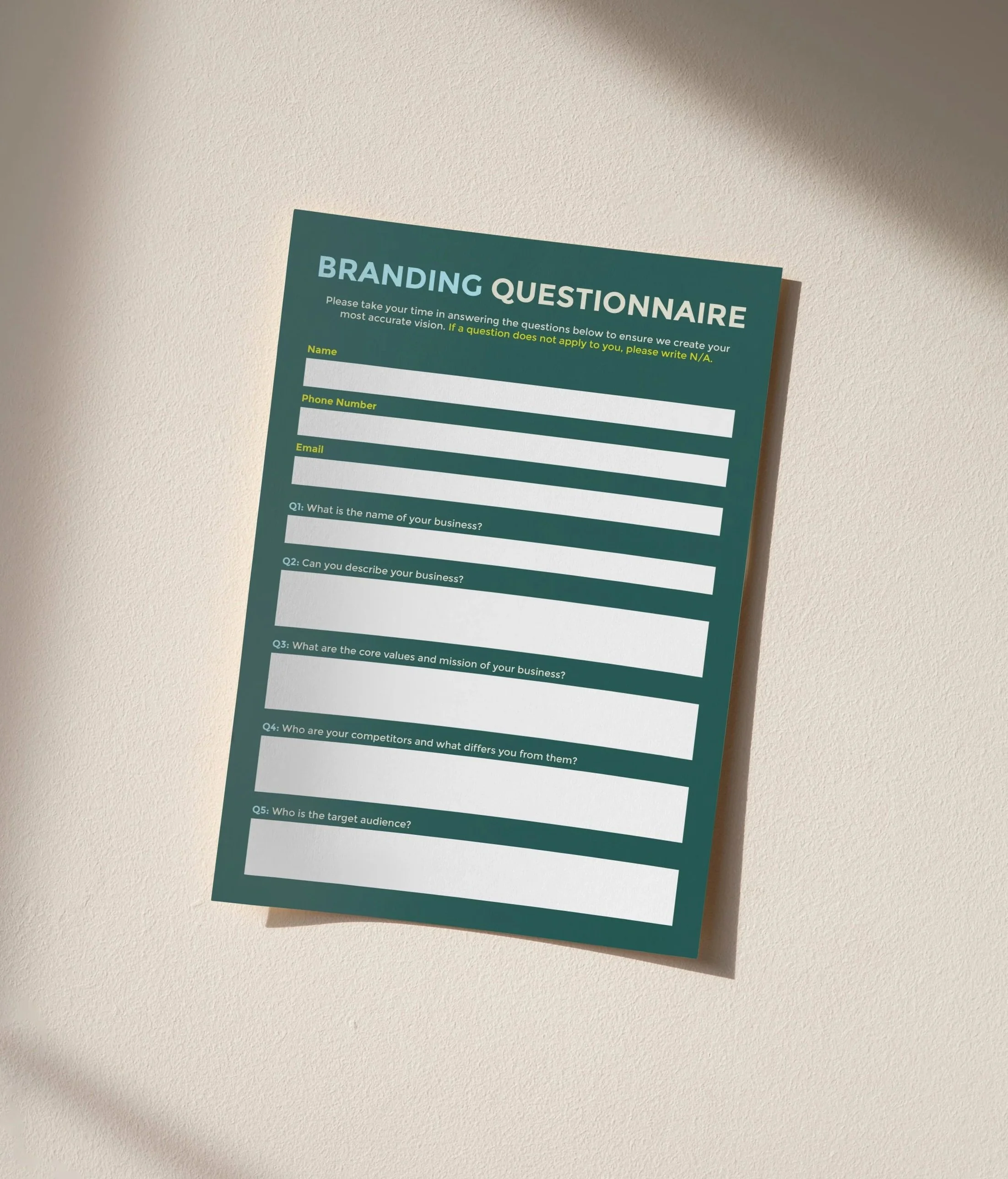 FREE BRANDING QUESTIONNAIRE