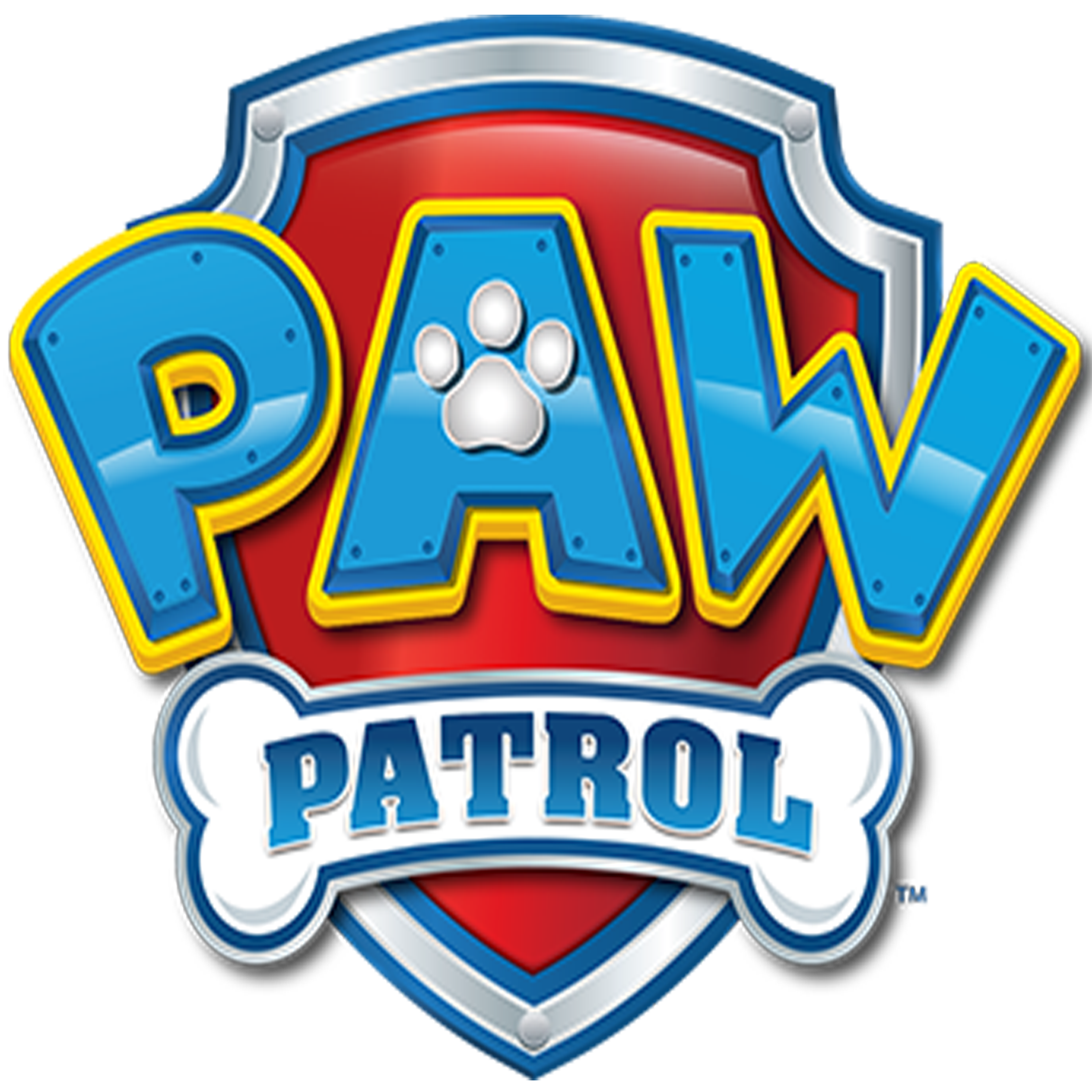 Colorful logo with the words 'Paw Patrol' and a dog bone in the design.