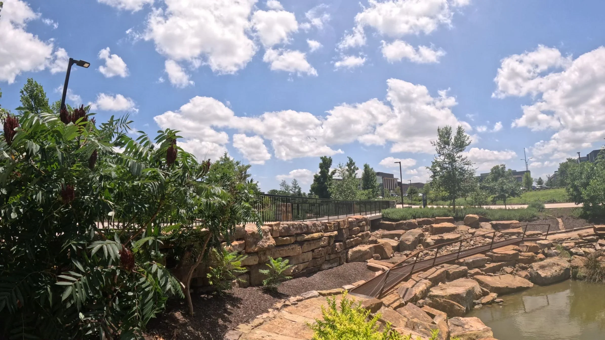A picture of the North Trail as it flows over the metal bridge in the Walmart Home Office Campus
