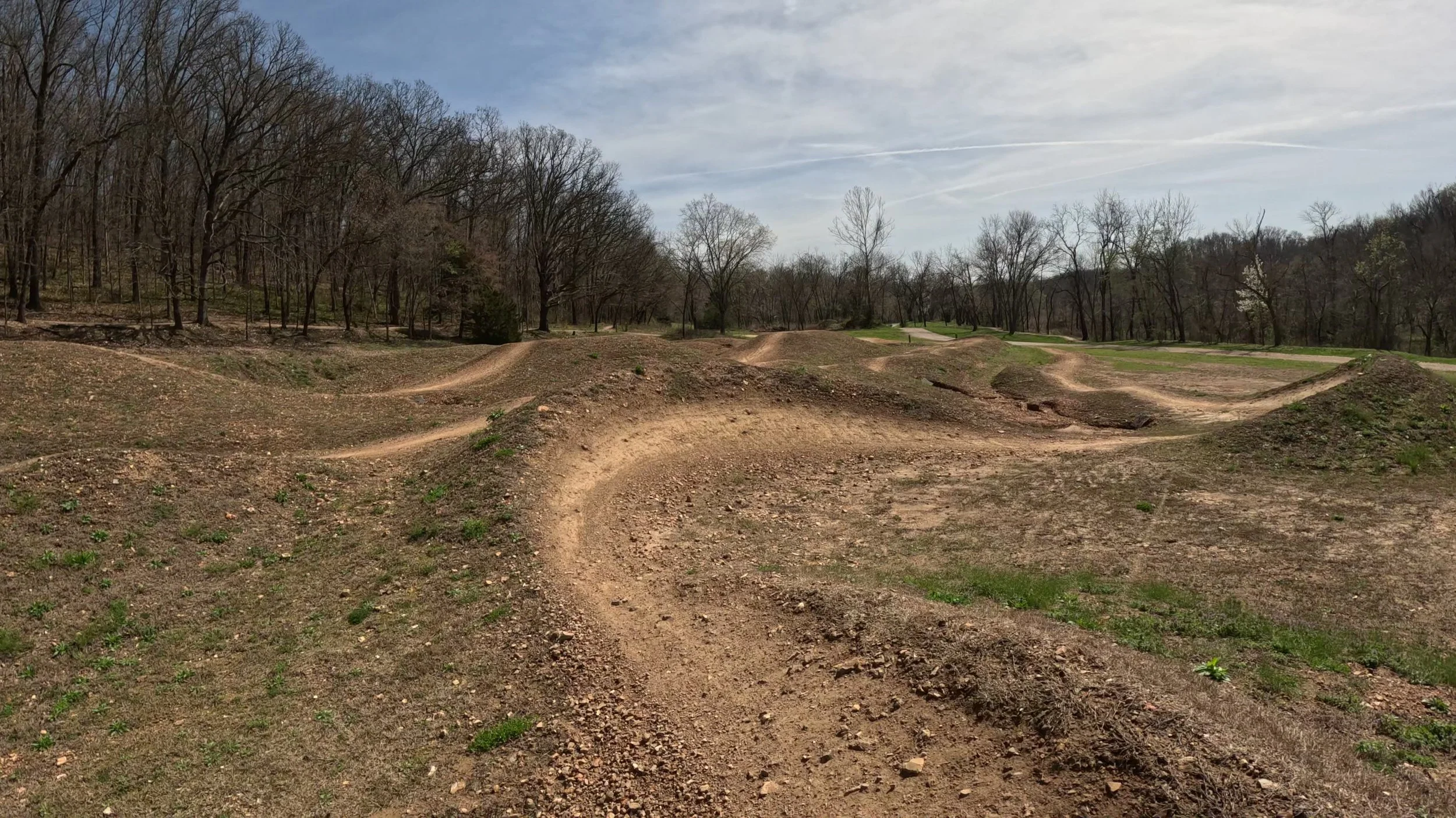 A view of two of the lower berms as the trail winds down to a close. Pump Fiction and Ya Buddy trails are visible as well
