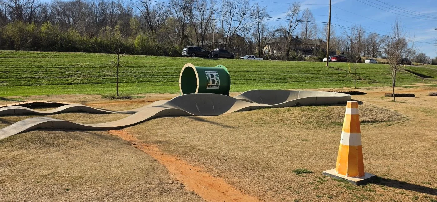 The Bike Playground in Bentonville's Slaughter Pen showing a small bike park devoted to really young riders as they learn to keep their balance and ride a bicycle.