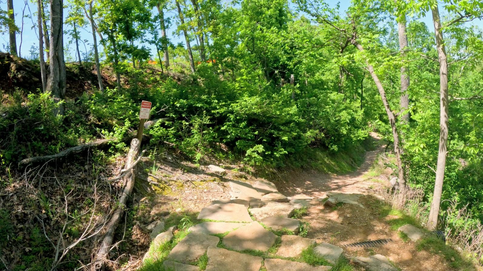 A birds eye view of the rock garden on the Rim Trail featuring some big rocks and multiple lines riders can take to traverse this techy rock garden.