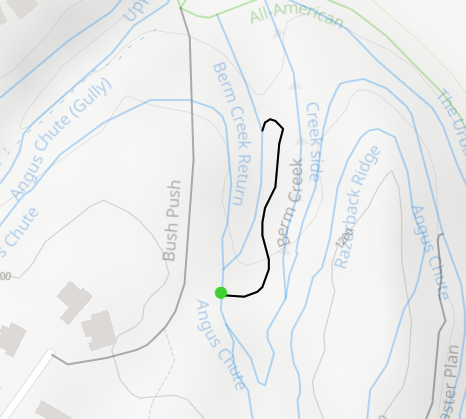 A picture of the Berm Creek Trail map showing the short trail and the many surrounding trails