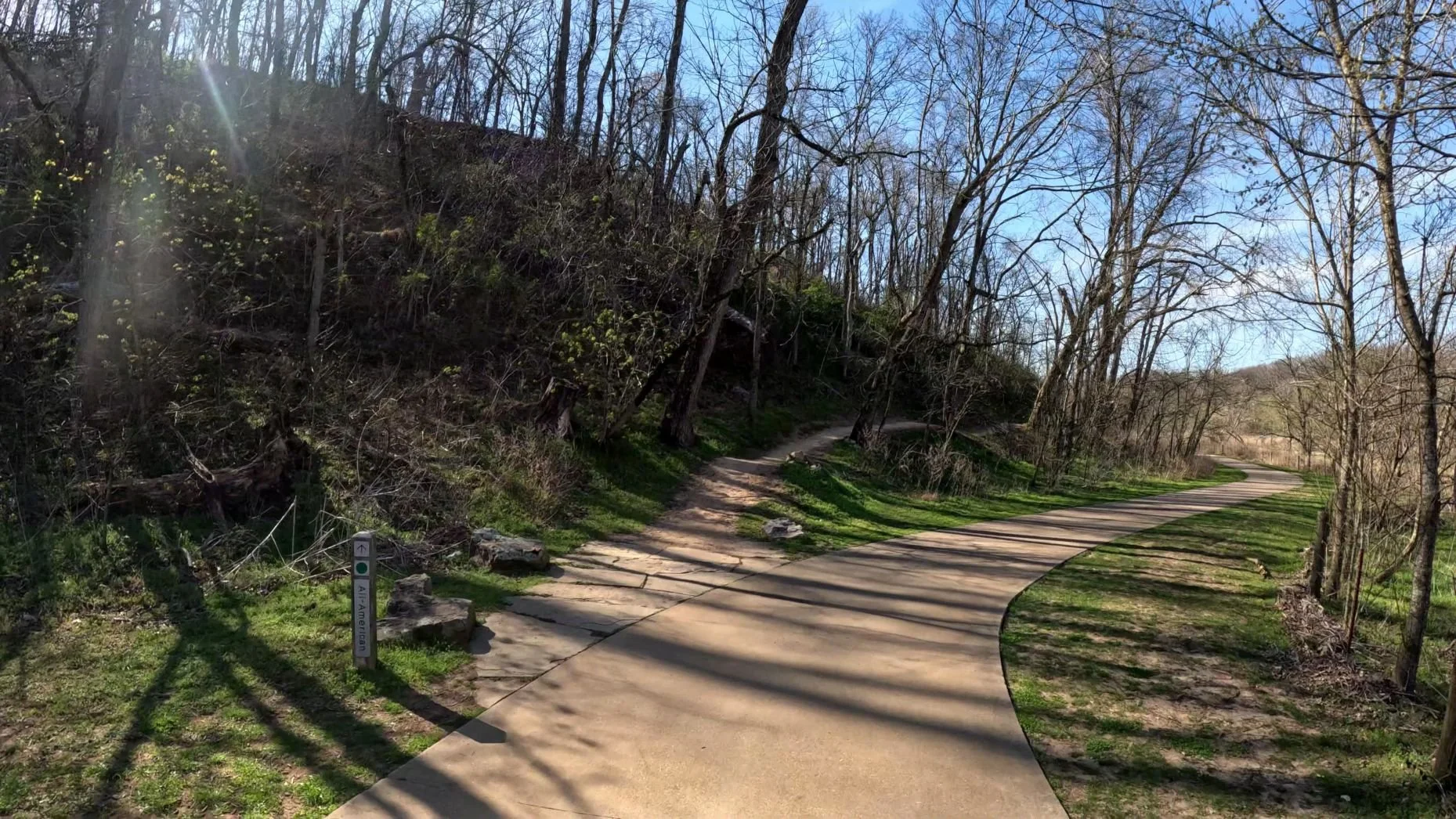 All American ventures away from the Razorback Greenway after crossing a small creek.